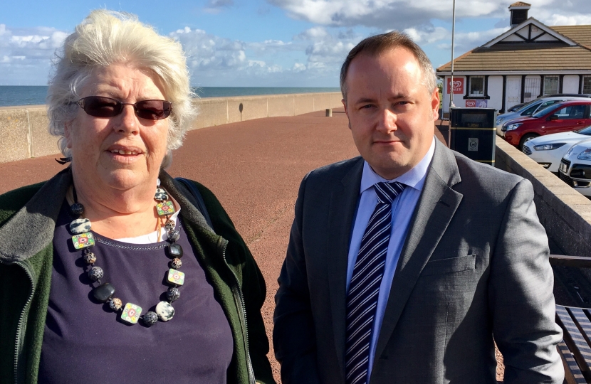 Local campaigner Bernice McLoughlin with Darren Millar AM at Pensarn Beach Car Park