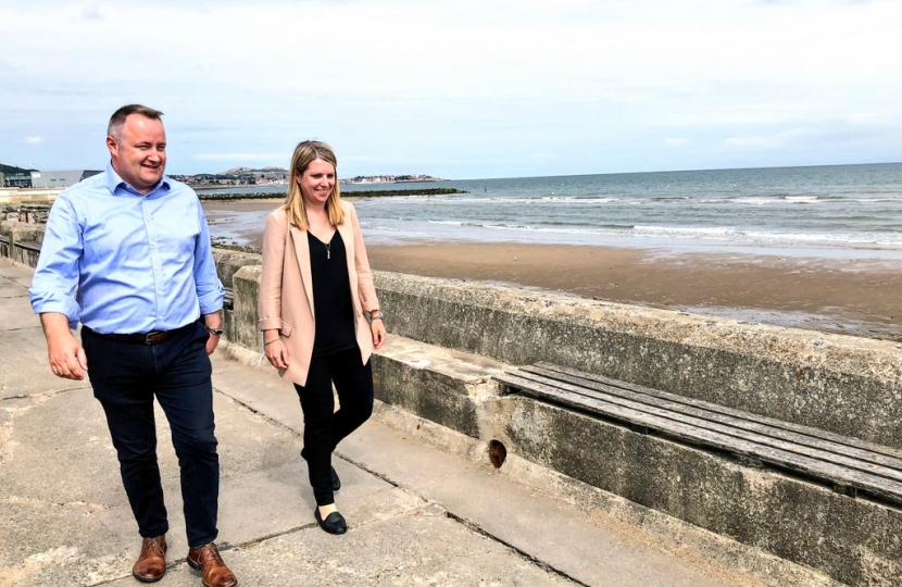 Clwyd West AM Darren Millar visits Old Colwyn flood defences with Minister.