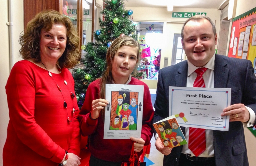 Clwyd West AM Darren Millar  with competition winner Sadie Owen, aged 11