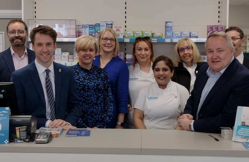 Politicians visit re- opened pharmacy damaged by fire five weeks ago